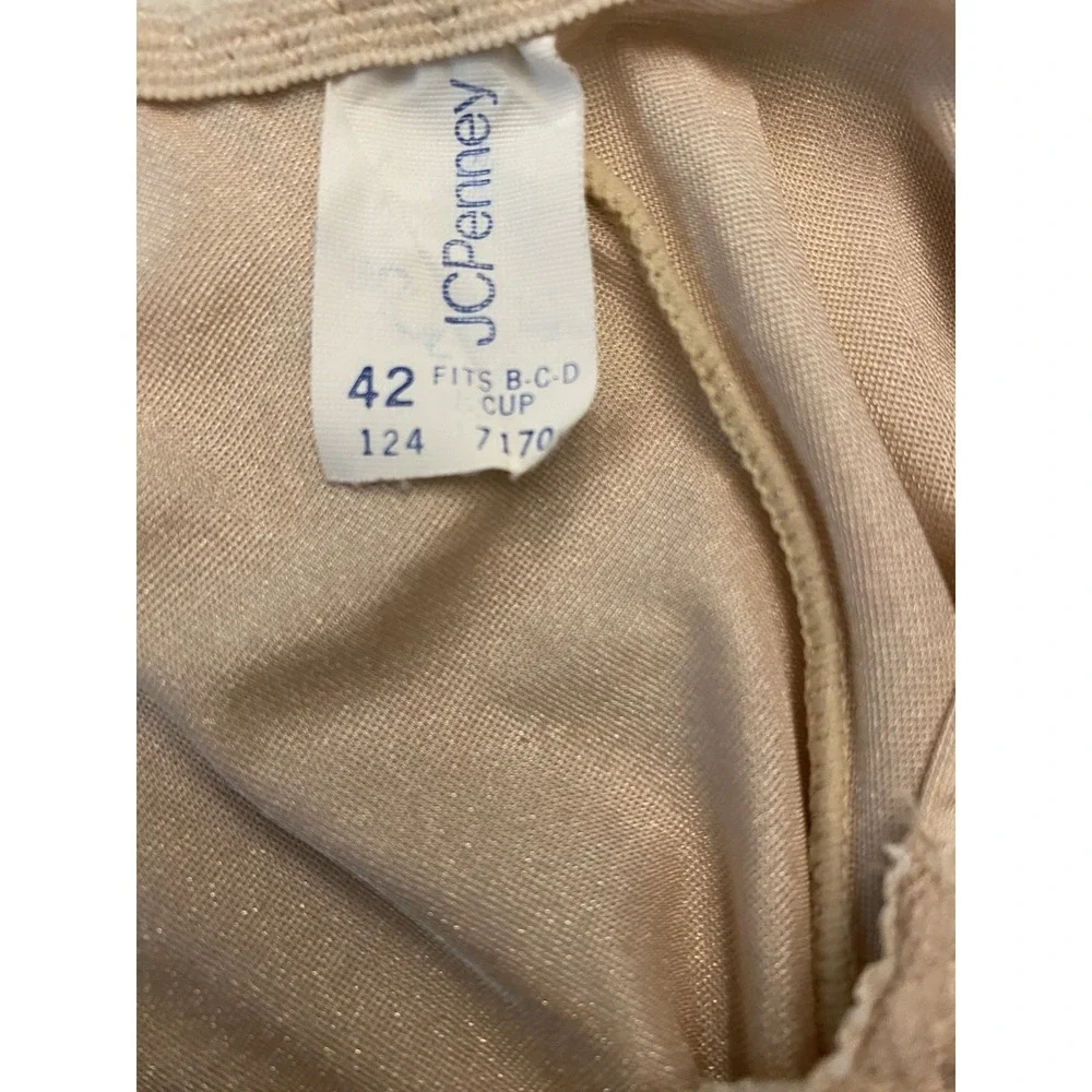 Vtg JCPenney Full Slip Dress 42 B C D Beige Nude Antron III Nylon Lace USA Made
